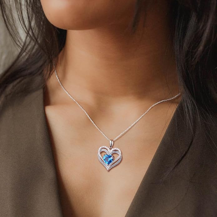 Anniversary Charm Necklace, Sterling Silver 14K Gold Plated Chain with Interlocking Heart Pendant Elegant Birthstone Necklaces for Women, Length 18"