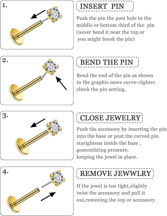 14K Gold Filled 20G 18G 16G Threadless Flat Back Earrings Studs Surgical Stainless Steel Opal CZ Push In Nose Rings Studs Tragus Helix Conch Cartilage Earrings Piercing Jewelry For Women Men