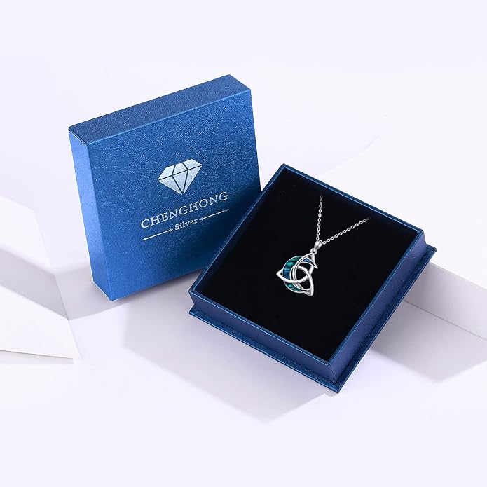 CHENGHONG Celtic Moon Necklace for Women 925 Sterling Silver Celtic Knot Moonstone Pendant Necklace Crescent Irish Necklaces Celtics Jewelry Gift for Women Men