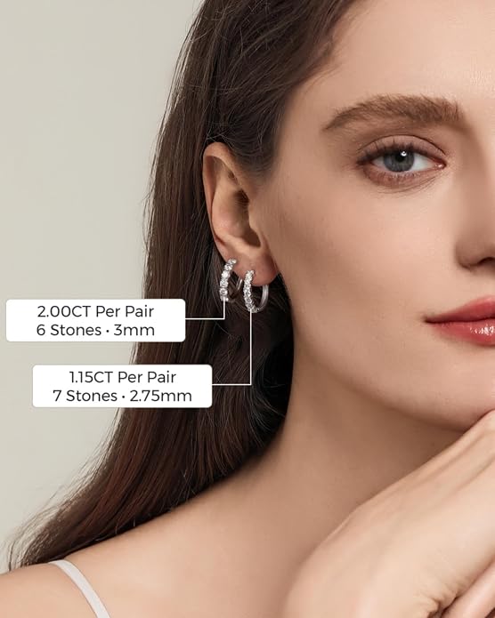 TutuTiara Moissanite Hoop Earrings for Women, 1.15-2CT D Color VVS1 Round Cut Huggie Hoops, 14K Gold Plated 925 Sterling Silver Earrings, Hypoallergenic Dainty Jewelry Gift