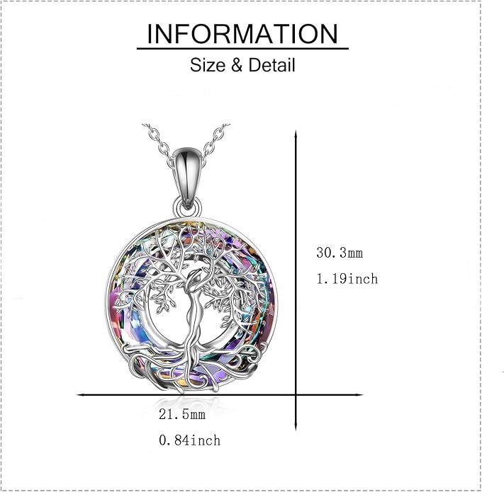 ONEFINITY Tree of Life Necklace for Women Sterling Silver Abalone Shell Crystal Tree of Life Pendant Necklace Family Tree Jewelry for Mom Daughter Sister Girls Christmas Gifts