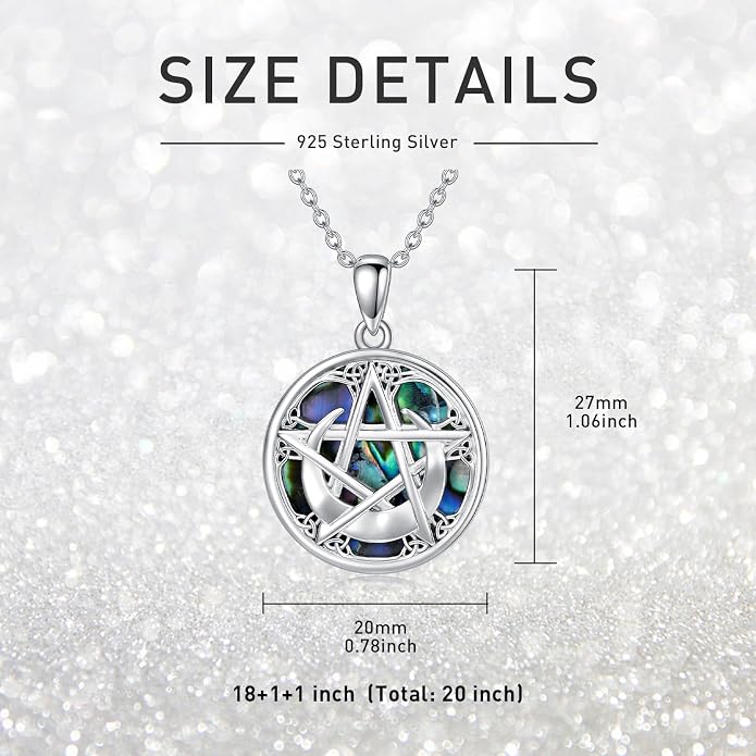 YFN Triple Moon Goddess Necklace Sterling Silver Pentagram Pentacle Opal Pendant necklace Pagan Wiccan Magic Amulet Tree of Life Jewelry for Women Men 18"