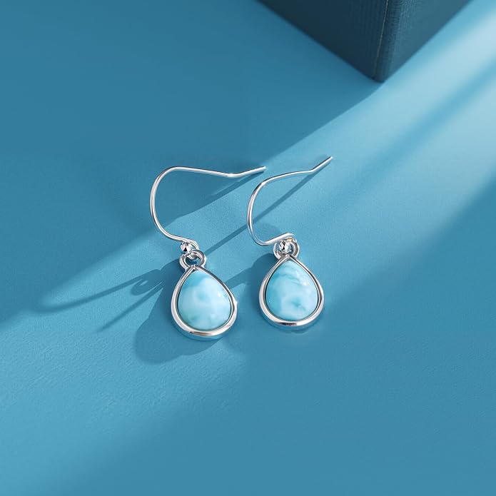 Larimar Dangle Earrings, 925 Sterling Silver Gemstone Larimar Drop Earrings for Women