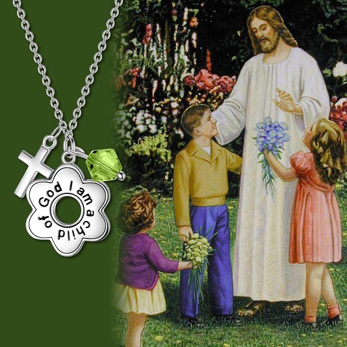 AOBOCO 925 Sterling Silver I Am a Child of God Daisy Necklace Jewelry Birthday Birthday Baptism Communion Gifts for Girls