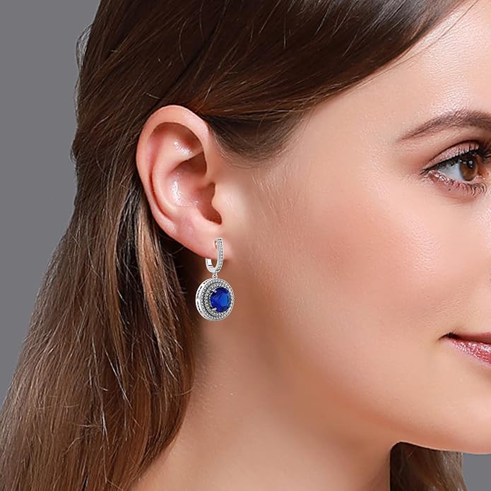 LeCalla 925 Sterling Silver Leverback Dangle Earrings for Women | Gemstone Drop Dangle Earring Jewelry Gifts for Wedding, Anniversary, Christmas, Valentine’s Day, New Year