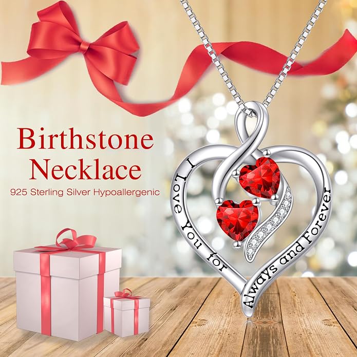 Hancock Forever Love Heart Birthstone Necklaces for Women 925 Sterling Silver Women Pendant Necklace, Mother’s Day Birthday Anniversary Jewelry Gift for Woman Mother Mom Wife Her