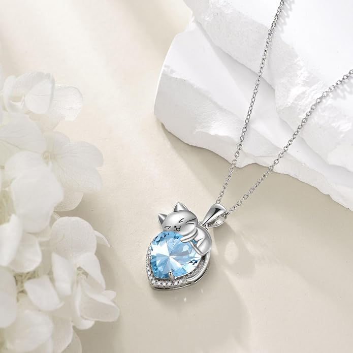 Cat Necklace Sterling Silver Cat Zircon Pendant Gothic Jewelry for Women Animal Lovers Gifts