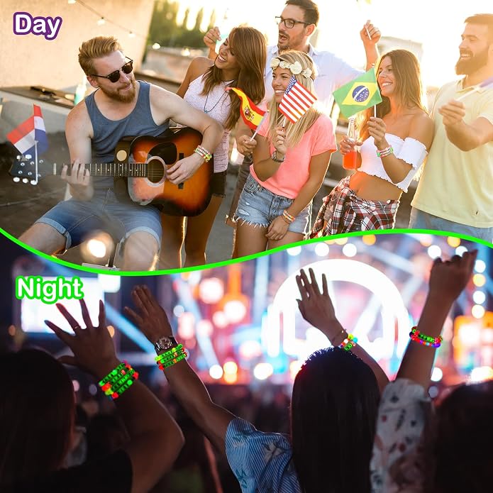 Equsion 48 Pcs Music Party Supply Rave Kandi Bracelets Glow in the Dark Wear and Trade Handmade Party Rave Bracelets Alphabet Plus Music Festival Accessories Every Time for Women Men
