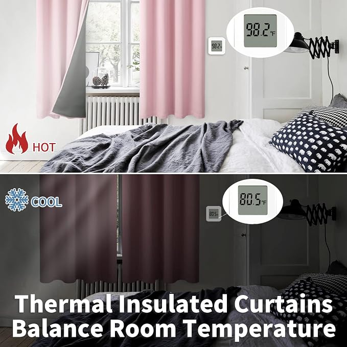 BGment Baby Pink 100% Blackout Curtains for Girls Bedroom 54 Inch Length, Thermal Insulated Full Light Blocking Grommet Noise Cancelling Small Window Curtains for Nursery 2 Panels Each 52 Inch Wide