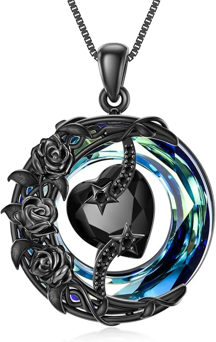 TOUPOP Birthstone Necklace 925 Sterling Silver Moon and Star Pendant Celtic Moon Jewelry with Blue Crystal Anniversary Birthday Gifts for Women Mom Wife Her