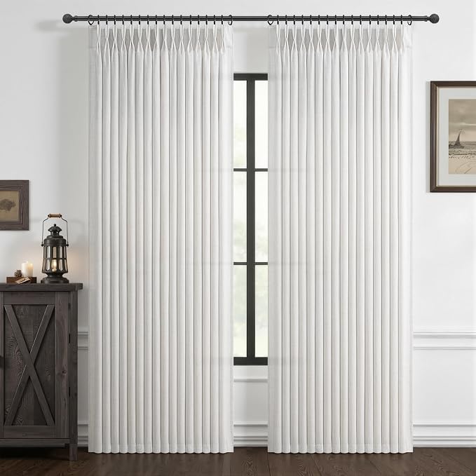 Beige White Thick Linen Sheer Curtains 84 Inches Long for Bedroom 2 Panels Set, Memory Shape Pinch Pleated Light Filtering Privacy Cottage Core Windows Curtain & Drapes for Living Room 50"W x 84"L