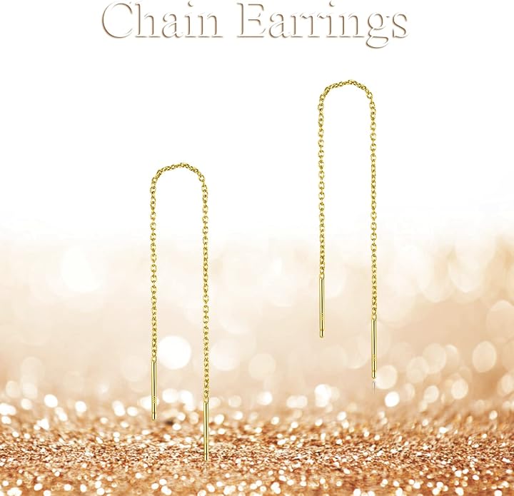 YFN Threader Earrings Sterling Silver Chain -Earrings for Women Dangle Earrings Thread Dangling Threaded Long Chain Earring Nickel Free Hypoallergenic Ear for Women