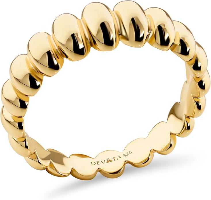 DEVATA Gold or Rhodium Plated Sterling Silver 925 – Eternity, Band Ring for Women – Heart, Knot, Clover, Infinity, Mariner, Cable, Curb, Cuban, Figaro, Daisy, Rope, Ribbed, Dome