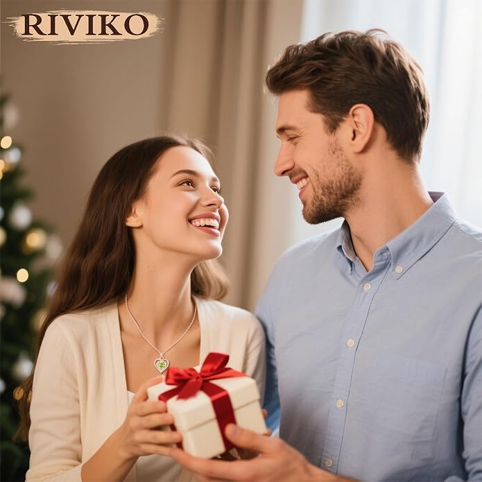 RIVIKO Heart Birthstone Pendant Necklace for Women 925 Sterling Silver Zirconia Necklaces Valentine's Day Anniversary Birthday Mothers Day Jewelry Gifts For Her Mother Wife
