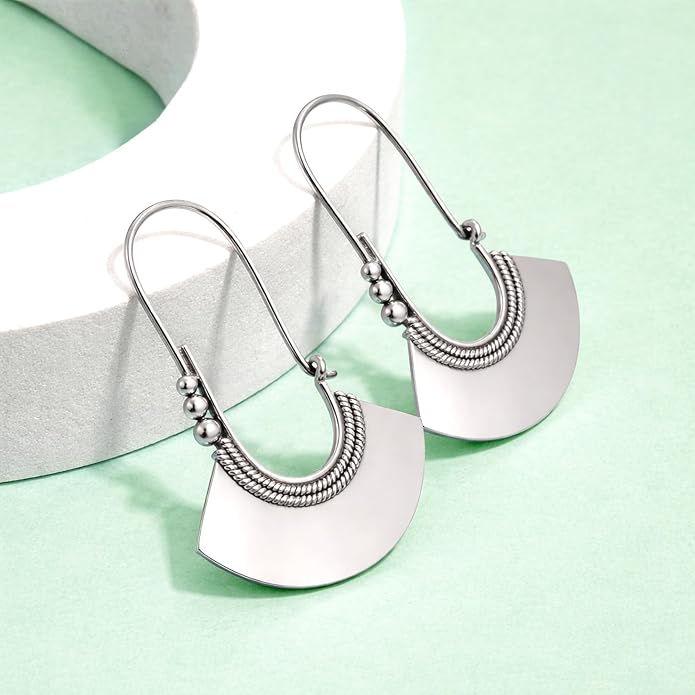 LeCalla 925 Sterling Silver Hammered Earrings for Women | Classic Handmade Textured Hammered Drop Dangle Earring Jewelry Gifts for Birthday Wedding Christmas