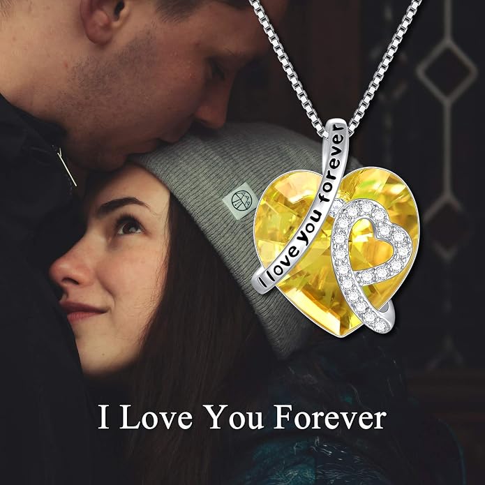 AOBOCO I Love You Forever Necklace 925 Sterling Silver with Crystals from Austria Anniversary Birthday Gifts for Women Mothers Day Gift