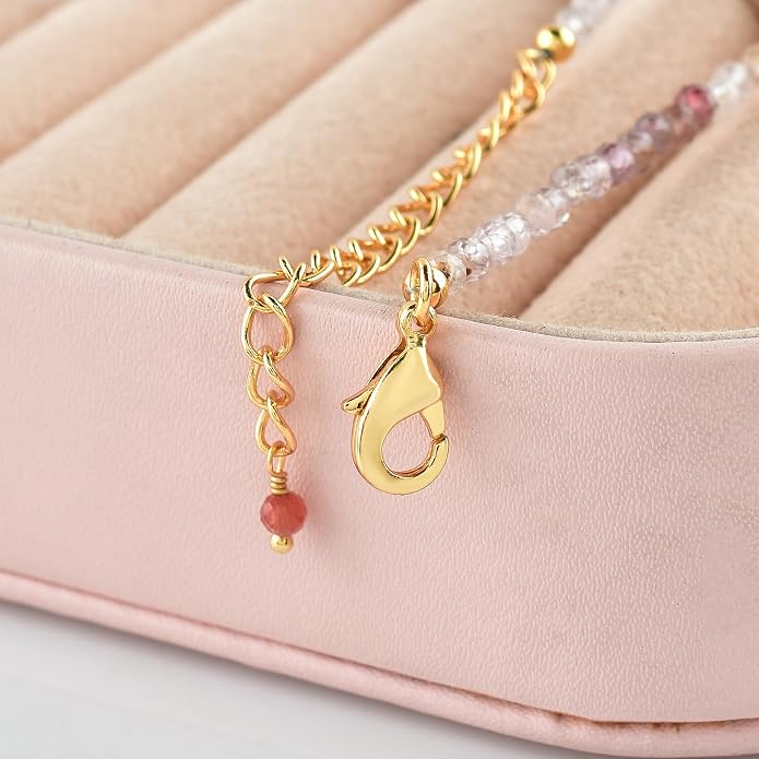 InfinityGemsArt Gemstone Gold Necklace For Women, Birthstone Natural Crystal Stone With Freshwater Pearl Beaded Jewelry, Gold Plated 18 Inch Chain