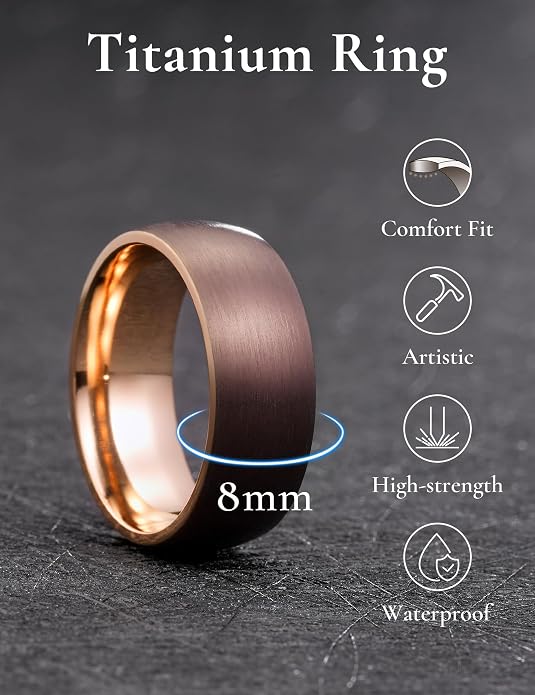 King Will Titanium Wedding Band for Men Women-Sliver/Black/Gold Plated Pure Titanium Wedding Ring, 3-9mm Widths Available Brushed Matte Design Comfort Fit Size 4-16