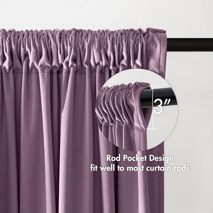 MIULEE Lavender Blackout Velvet Curtains Drapes 90 Inch Long 52"x90" | Luxurious Bedroom Living Room Decor, Room Darkening, Thermal Insulated, Rod Pocket Design, Super Soft Fabric