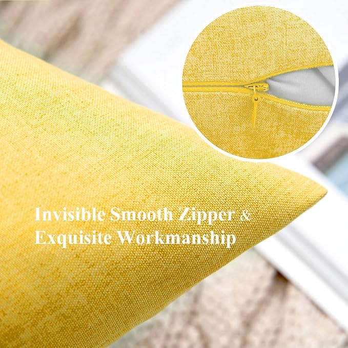 MIULEE Pack of 2 Decorative Outdoor Solid Waterproof Throw Pillow Covers Faux Linen Garden Farmhouse Cushion Cases for Summer Patio Tent Balcony Couch Sofa 20x12 Inch Yellow