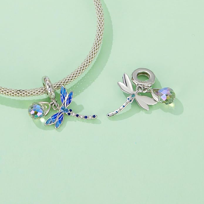 NINGAN 925 Sterling Silver Charm Golden Love Charm Buckle Safety Chain Travel Bead Firefly Dragonfly Pendant, Suitable for Women Bracelet and Necklace as Gift from Mom and Friends