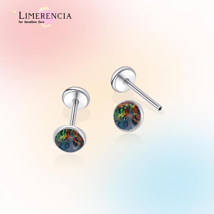 limerencia 18G Titanium Body Piercing Jewelry, G23 Hypoallergenic Flat Back Opal Internally Threaded Tragus Helix Cartilage Conch Medusa Nose Stud Earrings for Women Men(Silver,4MM Black)