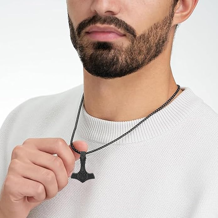 PROESS Thors Hammer Necklace Sterling Silver Celtic Knot Wolf/Lion/Raven Necklace Viking Mjolnir Pendant Jewelry for Men