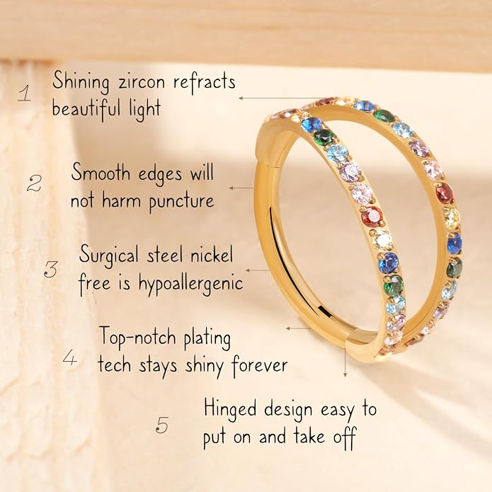AROWRO Conch Piercing Jewelry Nose Rings Hoops Septum Rings Cartilage Earrings for Women Men Helix Piercing Jewelry Rook Tragus Surgical Steel Gold Silver 16G 18G 20G With Cubic Zirconia Opal