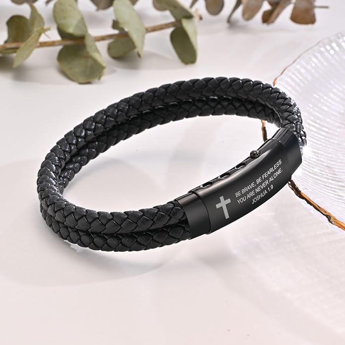VNOX Men's Inspirational Mantra Engarved Handmade Braided Leather Adjustable Cuff Bangle Bracelet Encouragement Motivational Gift for Men