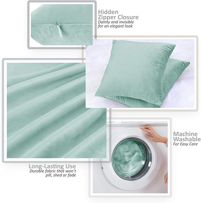 Nestl Throw Pillow Covers, Cozy Velvet Decorative Autumn Pillow Covers 22 x 22 Inches, Soft Solid Couch Pillow Covers for Sofa, Bed and Car, Set of 2 - Aqua Light Blue