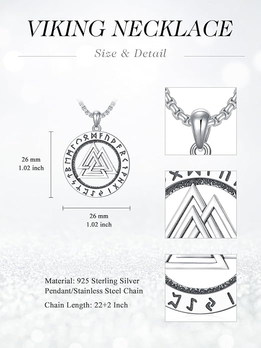 Viking Necklace for Men 925 Sterling Silver Viking Wolf/Thors Hammer/Vegvisir/Tree of Life/Compass Pendant Norse Necklace Amulet Talisman Christmas Gifts for Him Her