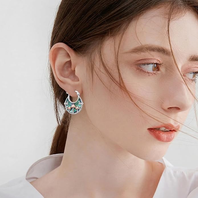 Tree of Life/Sunflower/Mountain/Daisy/Flower/Dragonfly/Butterfly/Earrings 925 Sterling Silver Hoop Earrings for Women