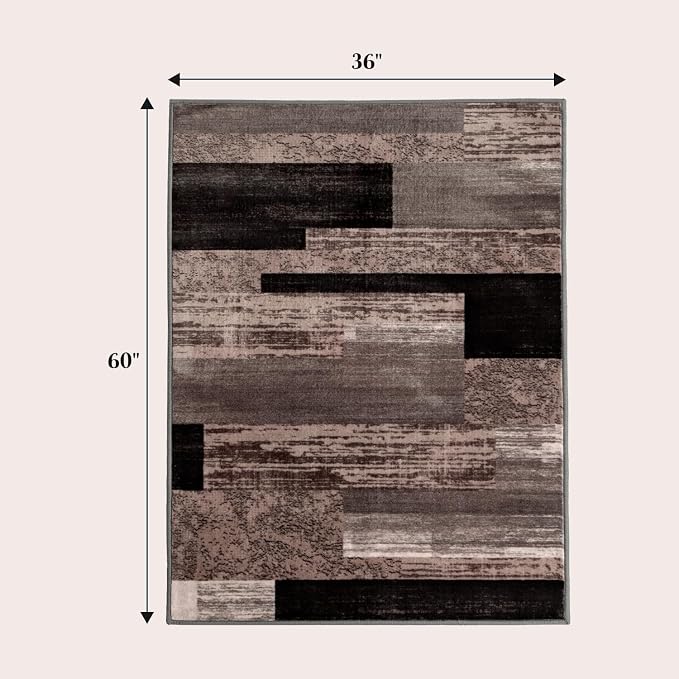 LIANLAM 3x5 Washable Area Rugs for Living Room and Bedroom(3x5,Chocolate) | Non-Slip Small Carpet,Vintage Checkered Pattern, Stain Resistant Faux Wool Low Pile Soft Rug for Dining Room,Office,Nursery