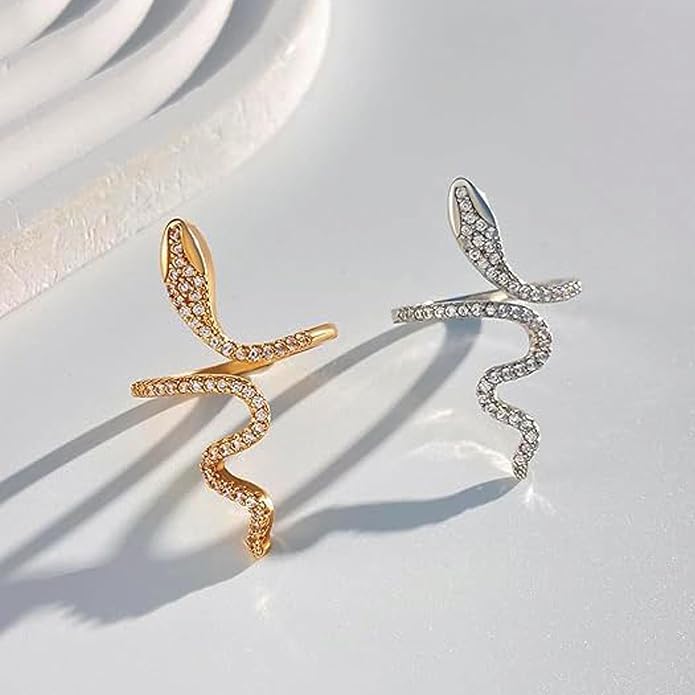 18K Gold Plated Rings for Women and Teen Girls Non Tarnish Cubic Zirconia Fidget Ring Butterfly/Snake/Mesh/Cross/Crown Knuckle Ring Open Adjustable Statement Stacking Chunky Rings