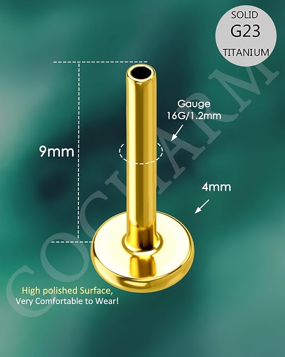COCHARM 14K Solid Gold Helix Cartilage Tragus Earring Stud 16g Yellow Gold Threadless Tragus Cartilage Helix Conch Piercing Jewelry Flat Back Lip Labret Medusa Monroe Piercing Stud