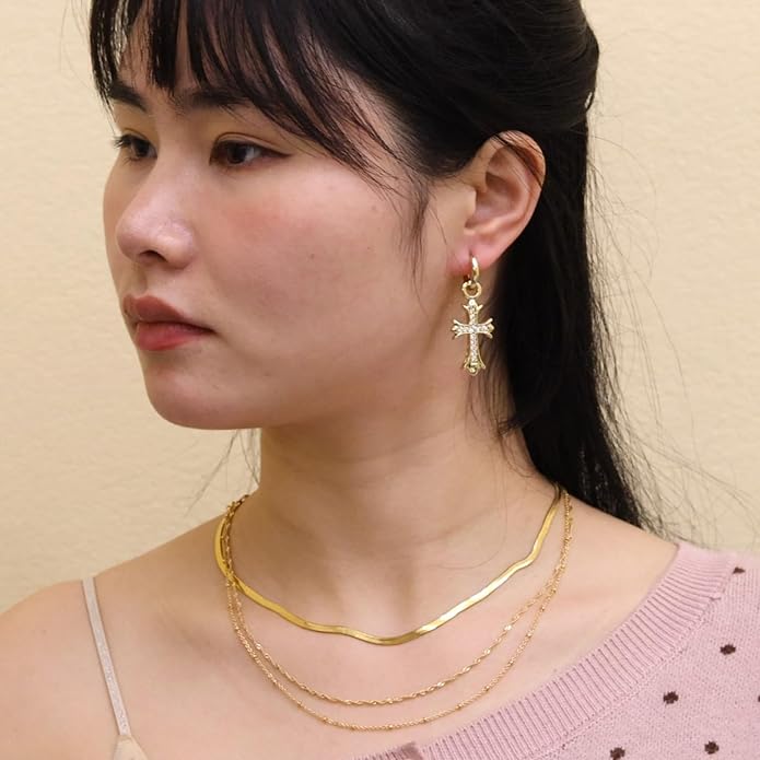 14K Gold Plated Paper Clip Chain Link Necklace Satellite Cross Key Starfish Turquoise Heart Necklace for Women