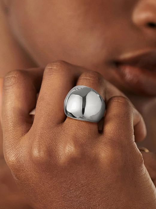 U7 Chunky Gold Dome Rings for Women, Stainless Steel/18KGold Plated/Black Statement Ring Non Tarnish Women Rings, Size 7-12