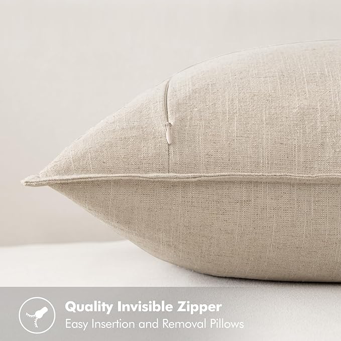 MIULEE Decorative Linen Pillow Covers 16x16 Inch Natural Beige | Boho Farmhouse Neutral Couch Throw Pillows for Bed, Pack of 2 Accent Modern Pillowcases, Sofa Livingroom Home Decor