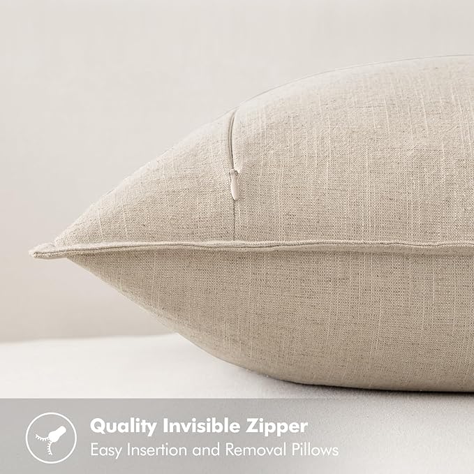 MIULEE Decorative Linen Lumbar Pillow Covers 12x20 Inch Natural Beige | Boho Farmhouse Neutral Couch Throw Pillows for Bed, Pack of 2 Accent Modern Pillowcases, Sofa Livingroom Home Decor