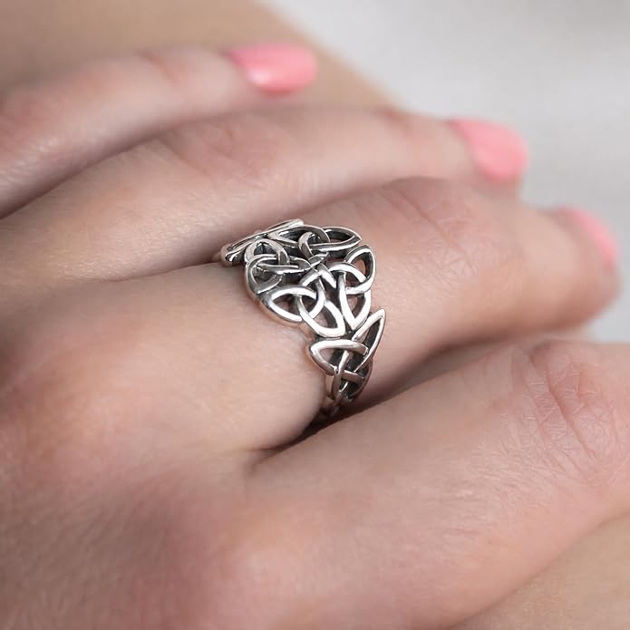 Celtic Knot Ring Sterling Silver 925 - Filigree Braided Irish Wedding Promise Engagement Self Love Rings - Norse Viking Jewelry for Women Size 5 6 7 8 9 10 11 12
