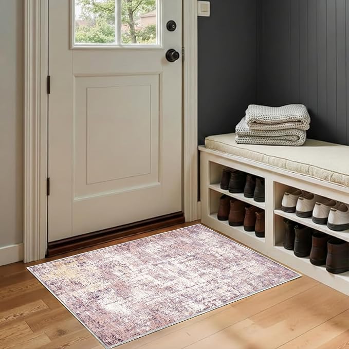 2x3 Rug for Entryway Hallway-No Slip Soft Carpets Modern Abstract Indoor Floor Stain Resistant Carpet for Bedroom Dining Room Farmhouse Nursery Home Office Pink