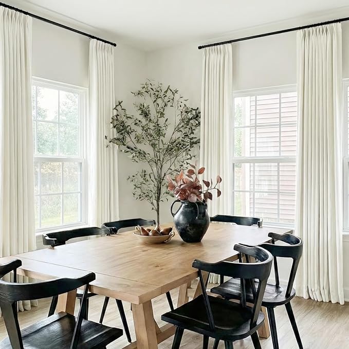 CAPALOCA Pinch Pleated Blackout Curtains 108 Inches Long, Linen Blend, 100% Blackout Drapes with 20 Hooks, Ideal for Bedroom and Living Room, 40" W x 108" L (Pack of 2), Natural Linen