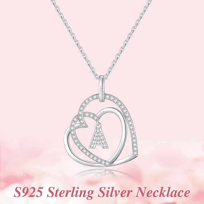 Infinity Heart Necklaces for Women, S925 Sterling Silver Initial Necklace Womens Jewelry Mothers Day Gifts Girls Valentines Gifts for Her Christmas Birthday Gifts for Women Mom Wife Girlfriend