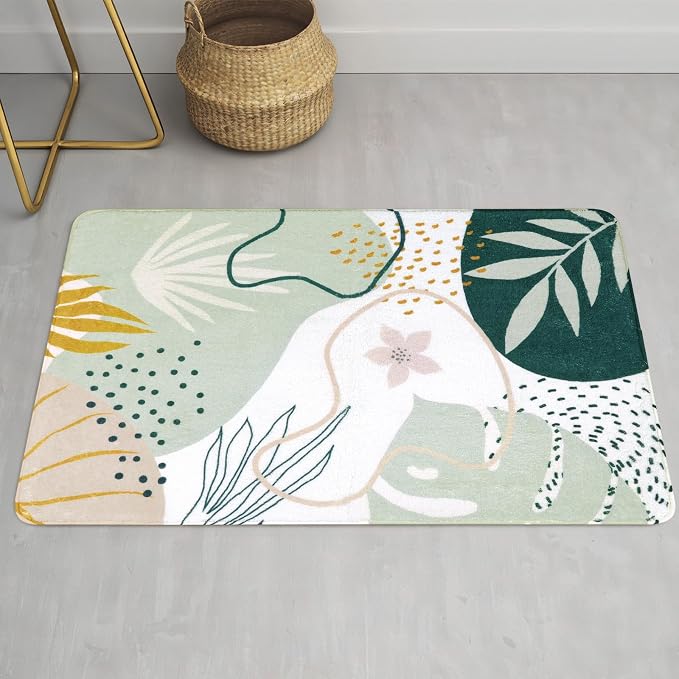Lahome Green Washable Area Rug - 2x3 Botanical Print Small Rug Modern Abstract Non-Slip Minimalist Art Area Rug Accent Distressed Throw Rugs Floor Carpet for Living Room Bedroom Entryway Rug