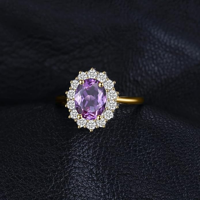 JewelryPalace Princess Diana Kate Middleton Class Gemstone Birthstone Sapphire Halo Engagement Rings for Women, Anniversary 14K White Yellow Rose Gold Plated 925 Sterling Silver Promise Rings for Her