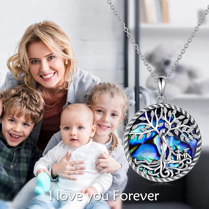 ONEFINITY Tree of Life Necklace for Women Sterling Silver Abalone Shell Crystal Tree of Life Pendant Necklace Family Tree Jewelry for Mom Daughter Sister Girls Christmas Gifts