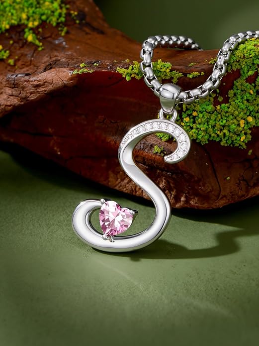 Birthday Gifts for Women Alphabet A to Z Initial Birthstone Pendant Necklaces for Women - 18k White Gold Plated Personalized Name Jewelry Anniversary Graduation Gifts for Wife Her Daughter Girlfriend(with Gift Box)