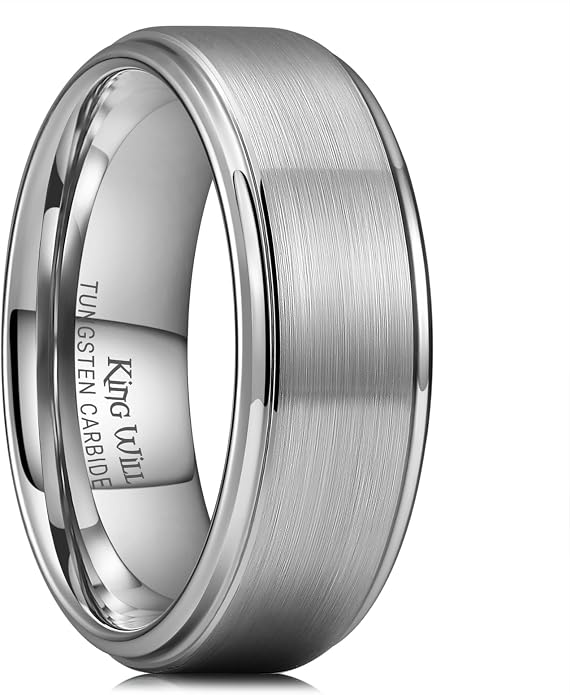 King Will Classic Tungsten Wedding Band for Men, 6/7/8/9/10mm Widths, Polished Finish Step Edge Matte Rings Comfort Fit