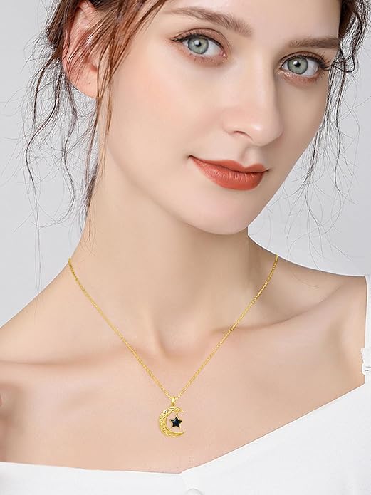 Dreamboat Sterling Silver Moon and Star Necklace Silver Crescent Moon Necklaces for Women Star Pendant Celestial Jewelry Gifts