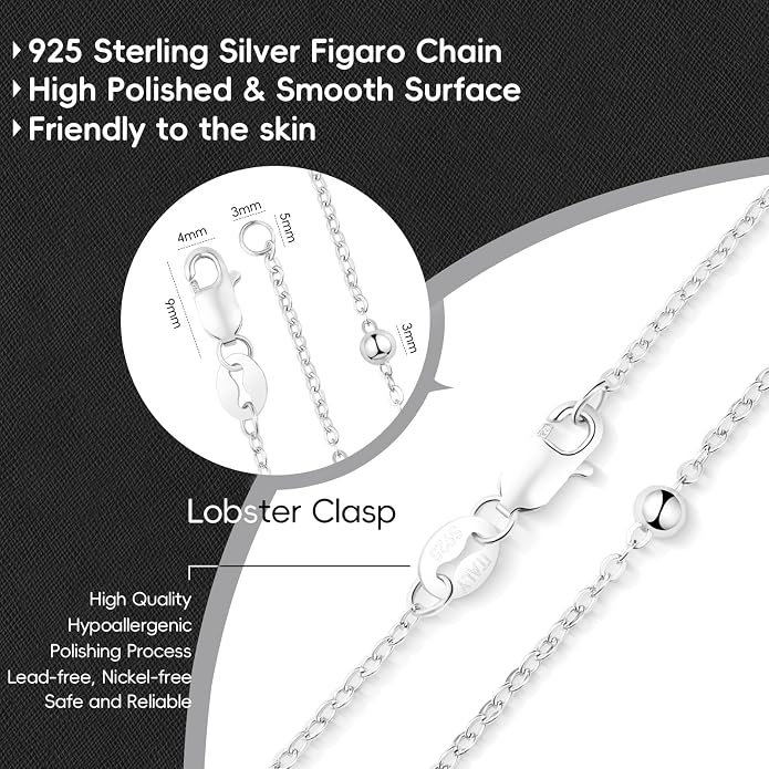 925 Sterling Silver Bead Chain Necklace for Women Simple Dainty Satellite Beaded Chain Necklace, Sturdy Chains Necklaces Jewelry with Lobster Clasp | 16/18/20/22/24 Inches